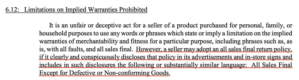 Massachusetts 940 CMR 6 12: Limitations on Implied Warranties Prohibited