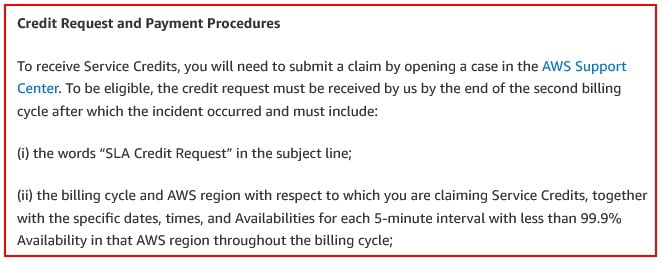 Alexa Business SLA: Credit Request and Payment Procedures clause excerpt