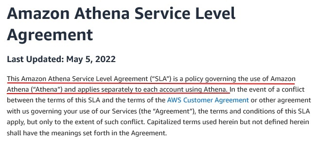 Amazon Athena SLA Intro section