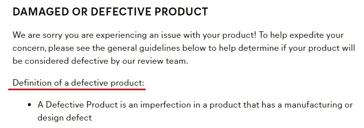 CAT Footwear: Returns and Exchanges Policy: Damaged or defective product definition