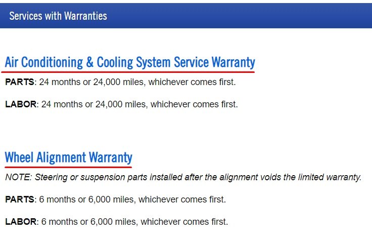 Goodyear Service Network: Services with Warranties section excerpt