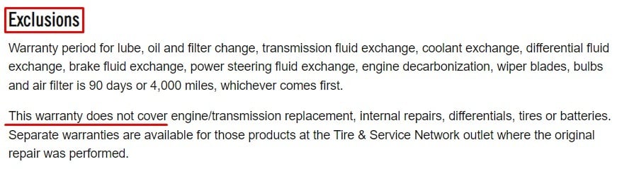 Goodyear Service Network: Service Warranty Policy - Exclusions excerpt