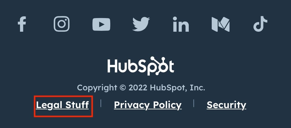 HubSpot website footer with Legal Stuff link highlighted