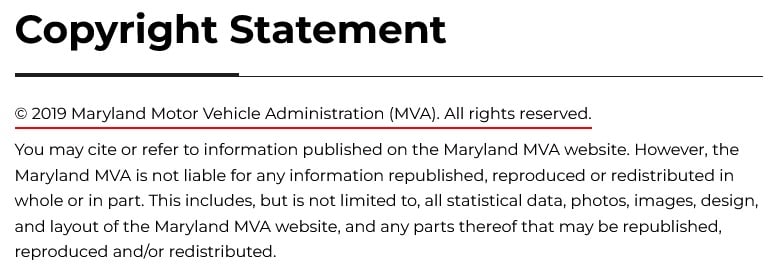 Maryland Motor Vehicle Administration: Copyright Statement