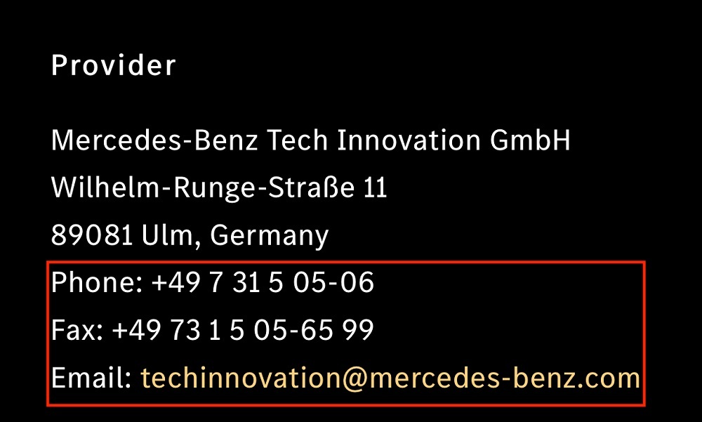 Mercedes Impressum: Contact information highlighted