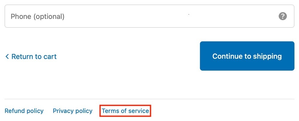 Out of Print checkout page with Terms of Service link highlighted