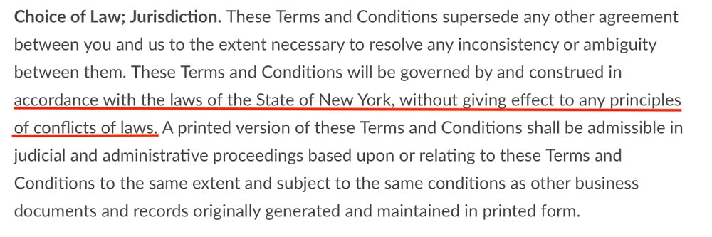 Out of Print Terms of Use: Choice of Law Jurisdiction clause