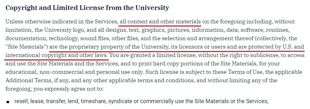 University of Phoenix Terms and Conditions: Copyright and Limited License from the University