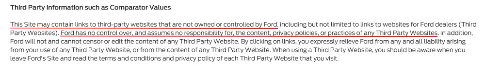 Ford Terms and Conditions: Third Party Information clause excerpt