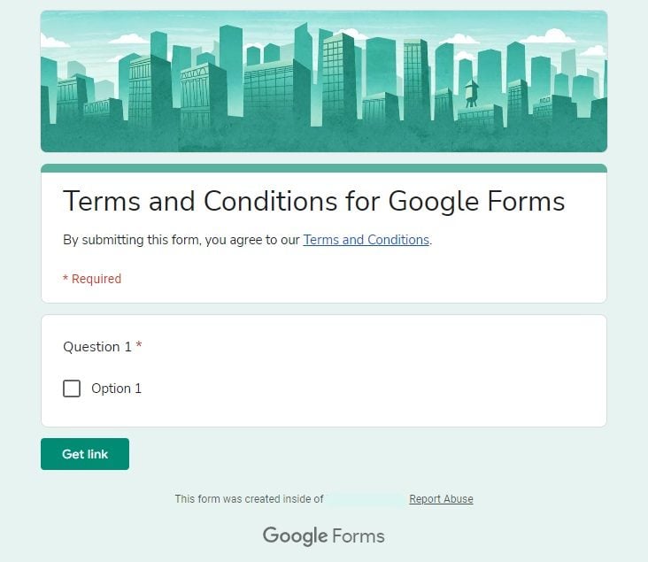 PrivacyPolicies.com Google Forms: Screenshot of the preview