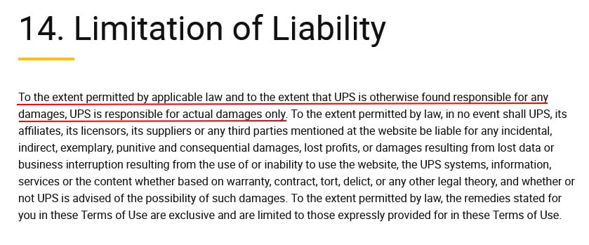 UPS Terms of Use: Limitation of Liability clause