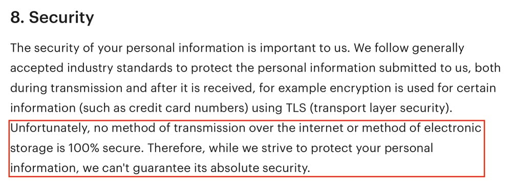 Etsy Privacy Policy: Security clause excerpt