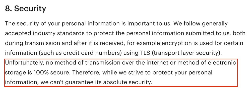 Etsy Privacy Policy: Security clause excerpt