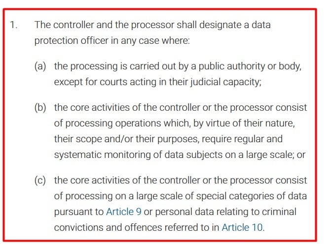 GDPR Article 37: DPO excerpt