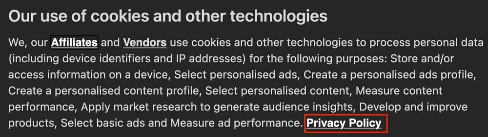 Generic Cookie Consent Notice with Privacy Policy link highlighted