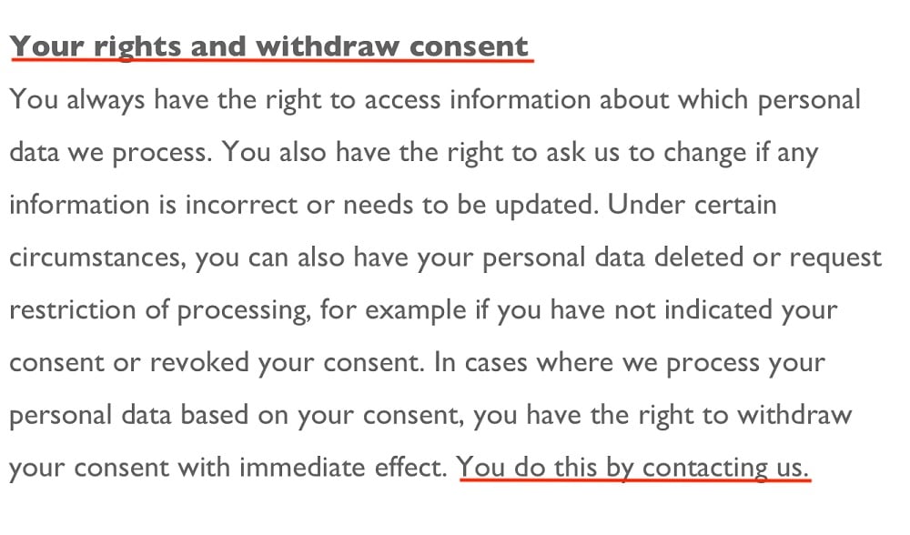 LIVLY Privacy Policy: Your rights and withdraw consent clause