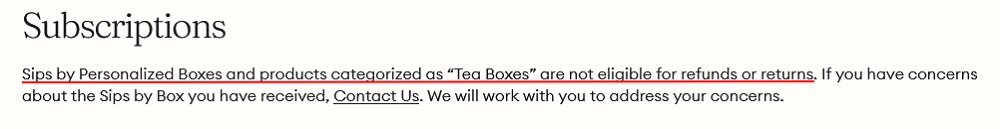 Sips by Refund and Return Policy: Subscriptions clause