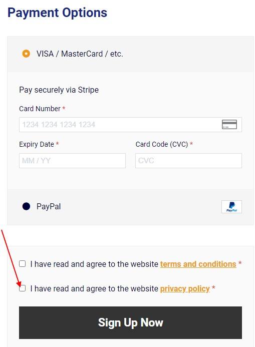 Bloomer Armada checkout page with Agree to Privacy Policy checkbox highlighted