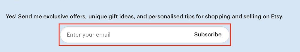 Etsy email subscribe form