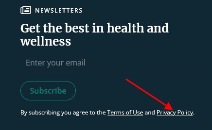 Everyday Health newsletter subscribe form with Privacy Policy link highlighted