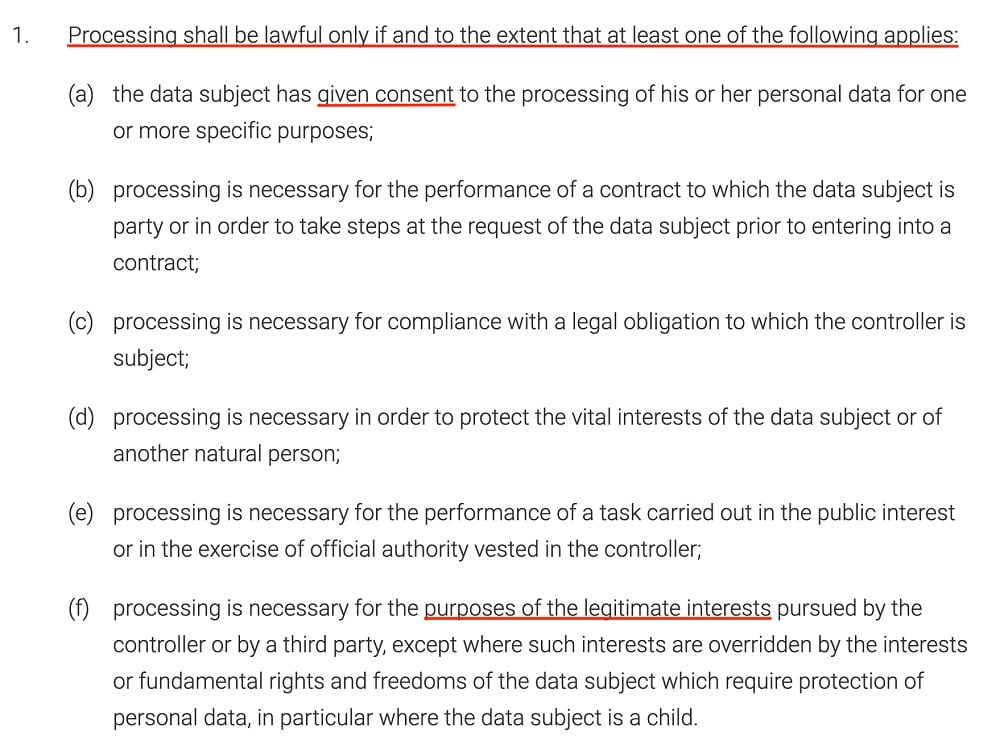 GDPR Article 6 text