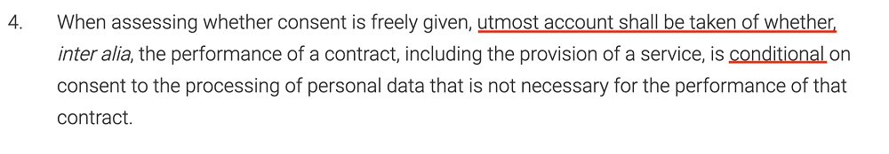 GDPR Article 7 Section 4 text