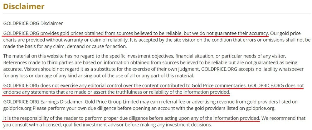 GoldPrice DIsclaimer