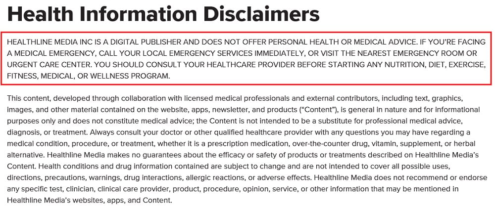 Healthline Media: Health Information Disclaimers