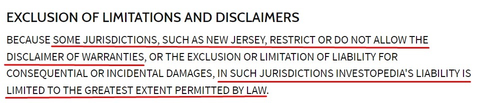 Investopedia Terms of Use: Exclusion of Limitations of Disclaimers