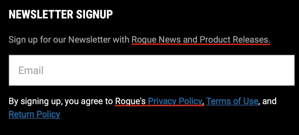 Rogue Fitness email newsletter signup form