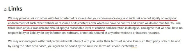 This Old House Terms of Use: Links disclaimer clause