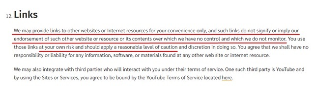 This Old House Terms of Use: Links disclaimer clause