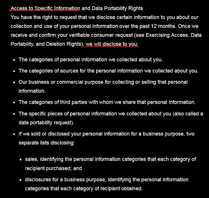 AP Chem Beauty Privacy Policy: Right of Access section