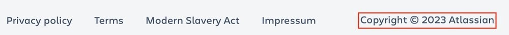 Atlassian website footer with copyright notice highlighted