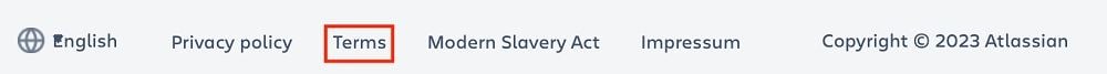 Atlassian website footer with Terms link highlighted