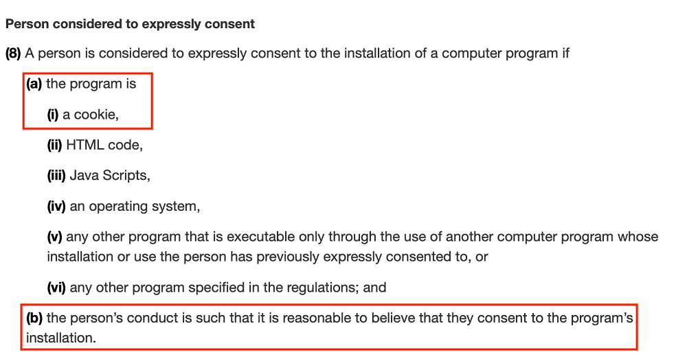 Canada Anti Spam Law Section 8 excerpt