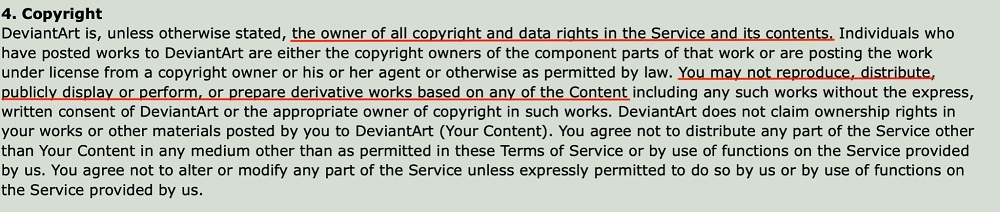 DeviantArt Terms of Service: Copyright clause
