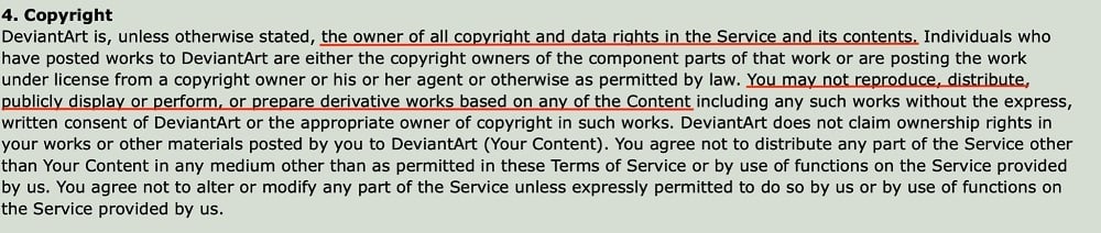 DeviantArt Terms of Service: Copyright clause