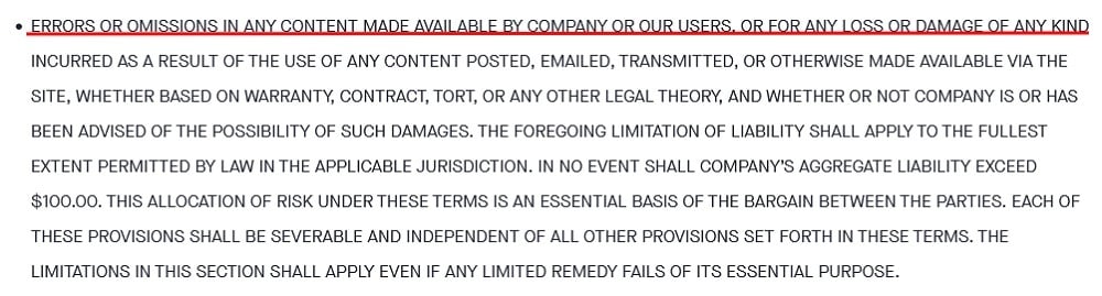 Fitness Blender Terms of Use: Errors and Omissions disclaimer