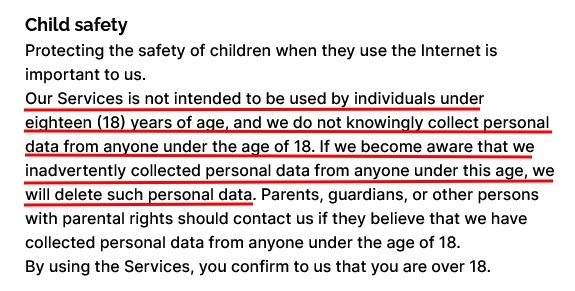 Survey Junkie Privacy and Cookies Policy for the UK and EEA: Child Safety clause