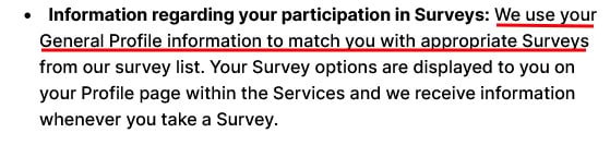 Survey Junkie Privacy and Cookies Policy for the UK and EEA: Information regarding your participation in surveys clause