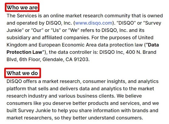 Survey Junkie Privacy and Cookies Policy for the UK and EEA: Introduction excerpt - Company information