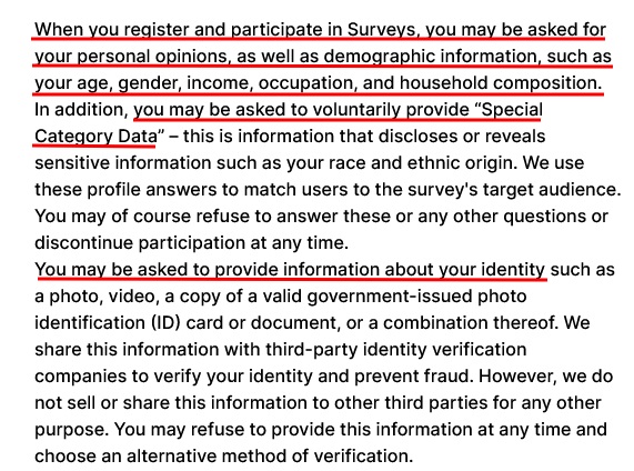 Survey Junkie Privacy and Cookies Policy for the UK and EEA: What information is collected clause excerpt