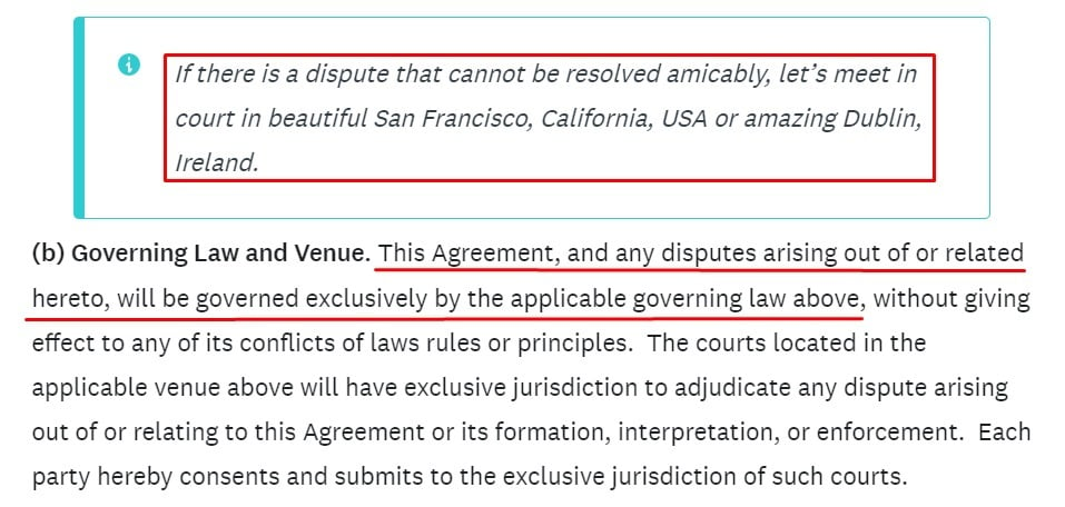 SurveyMonkey Governing Services Agreement: Governing Law and Venue clause
