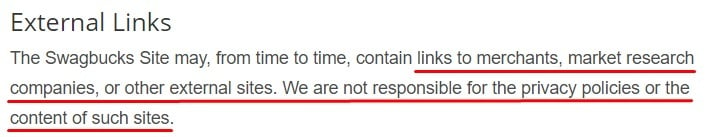 Swagbucks Privacy Policy: External Links clause