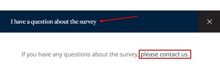 University of London student survey web-page with Contact us link highlighted