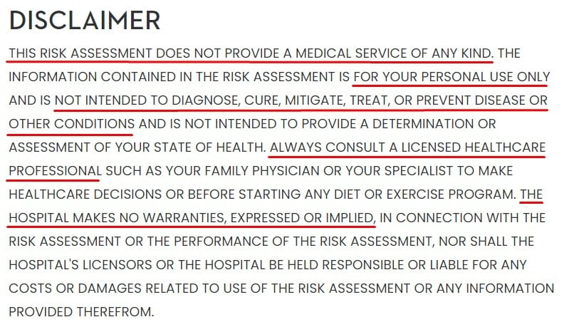 Baptist Health Risk Assessment Disclaimer
