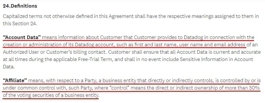 Datadog Free Trial Subscription Agreement: Definitions clause excerpt