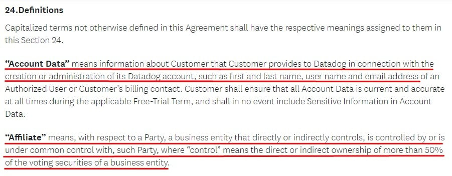 Datadog Free Trial Subscription Agreement: Definitions clause excerpt