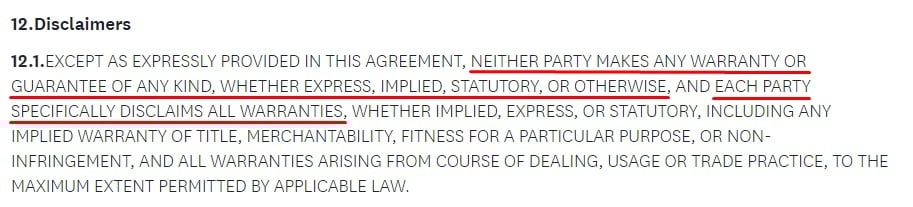 Datadog Free Trial Subscription Agreement: Disclaimers clause excerpt